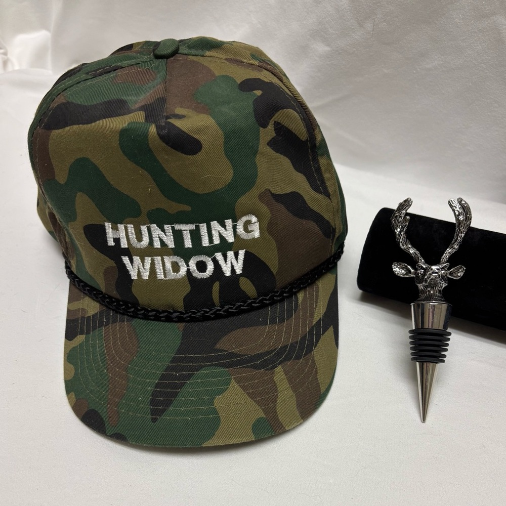 Fun! Hunting Widow Camouflage Cap & Deer Wine Stopper - New without tags.